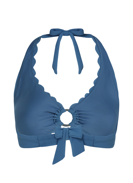 Scallop Halter Bikini Top, Blue