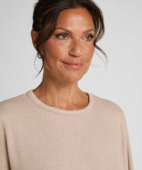 Jersey Long-Sleeved Pyjama Top, Beige