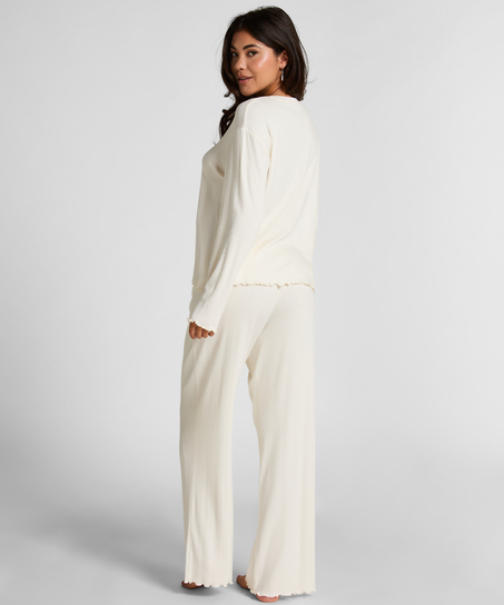 Pyjama Top Loose Pointelle, White