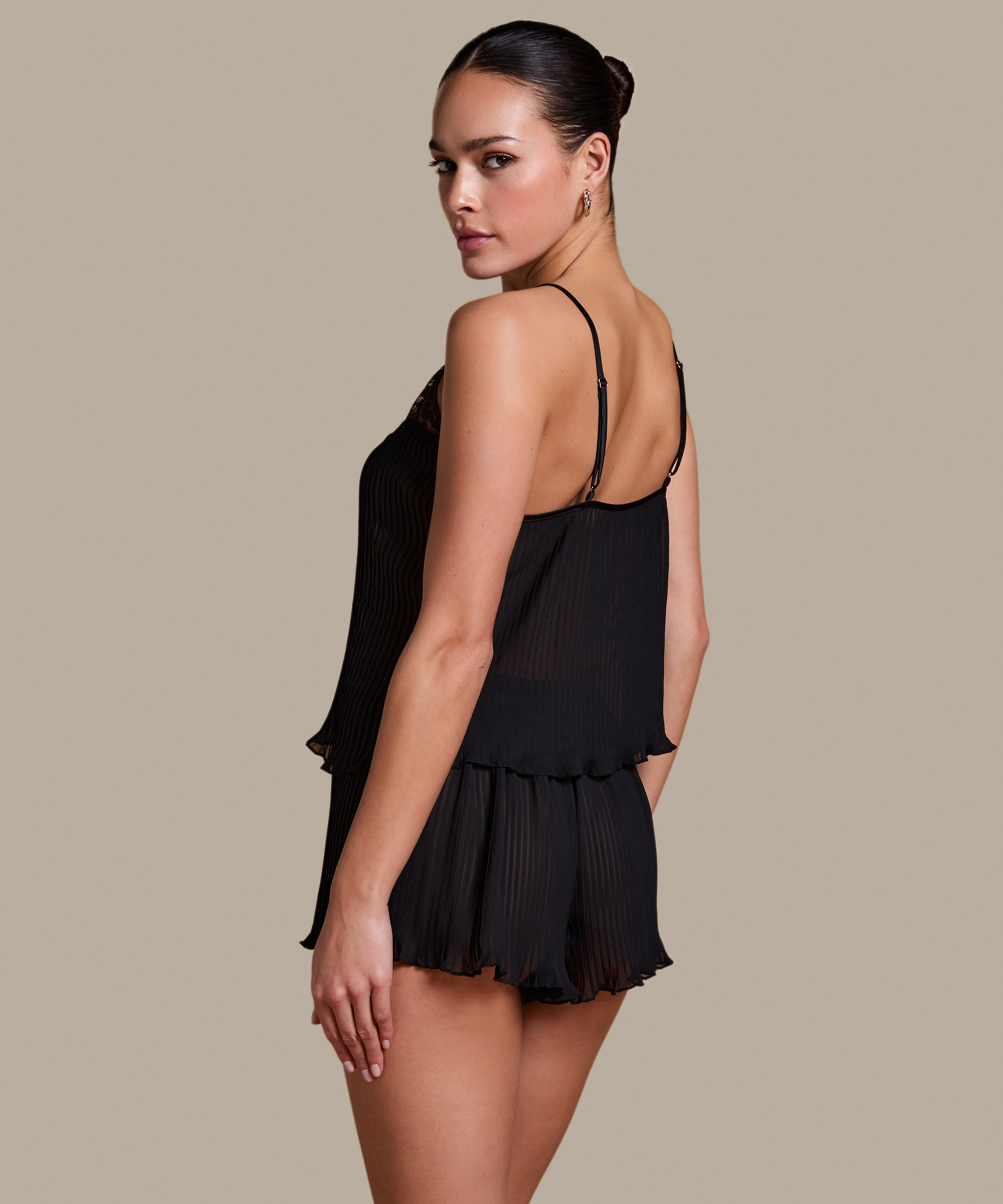 Plisse Lace Cami, Black, main