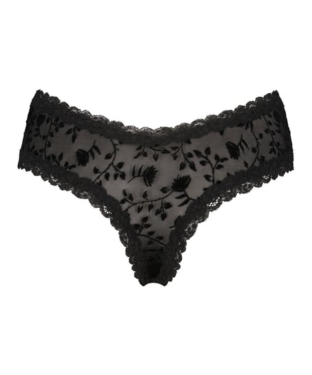 V-shaped Brazilian knickers mesh, Black