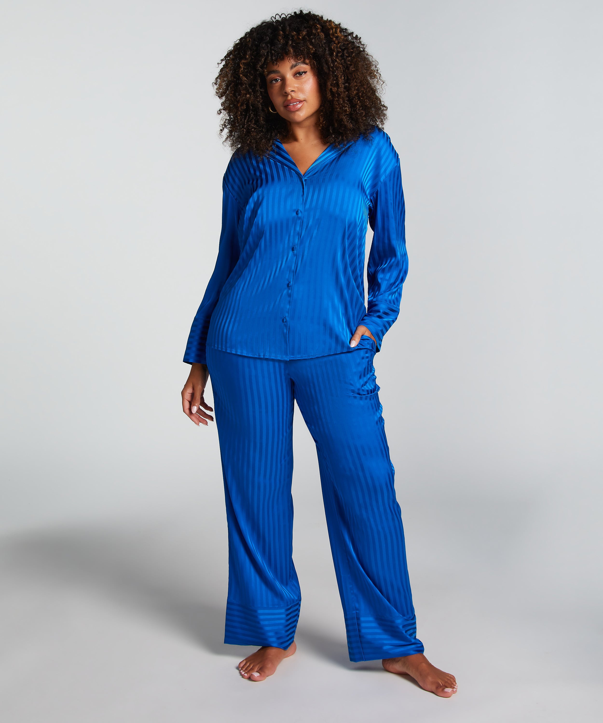 Satin Long-Sleeved Jacket, Blue, main