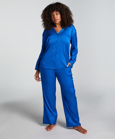 Satin Long-Sleeved Jacket, Blue