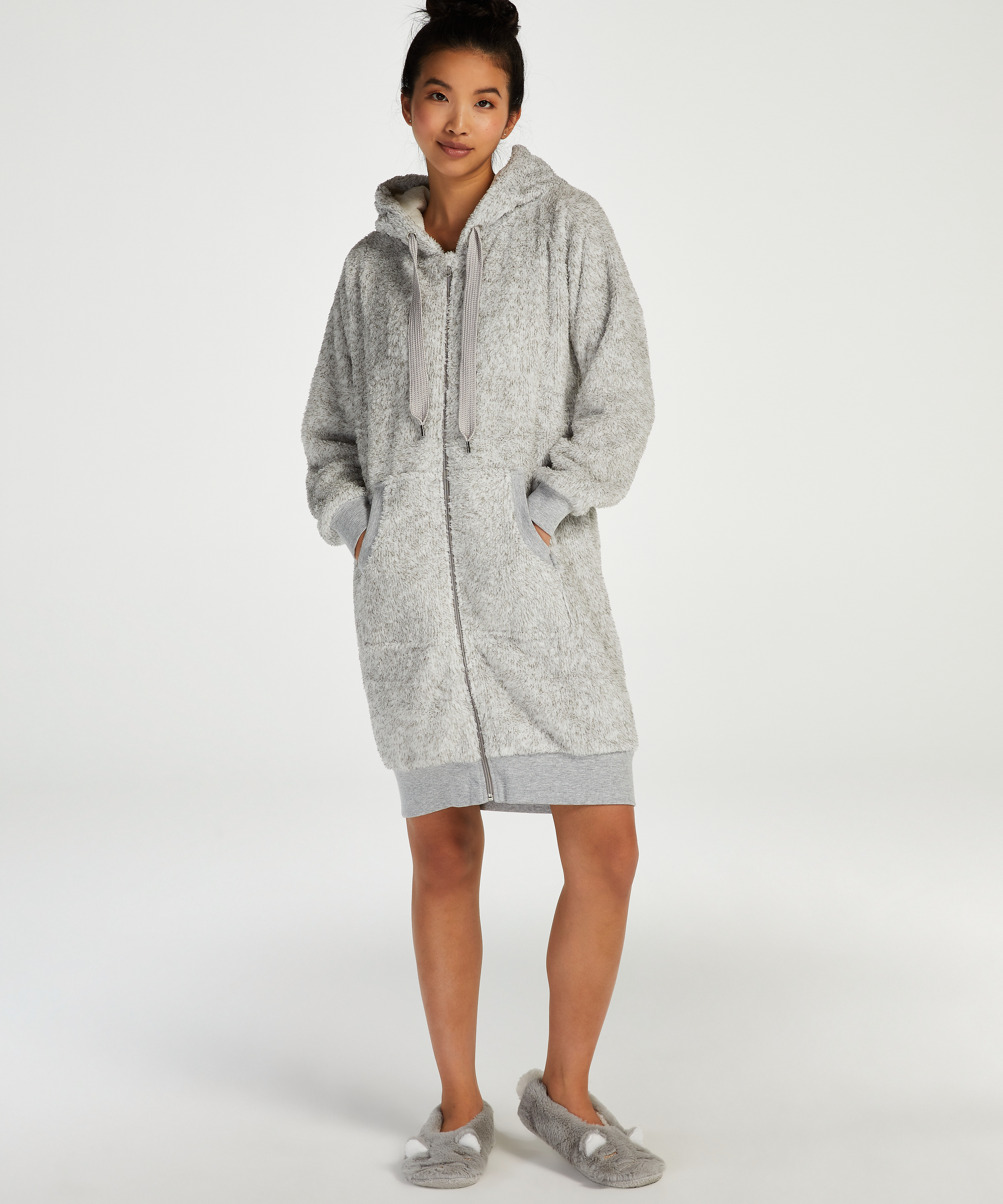 Fleece Bathrobe, Gray, main