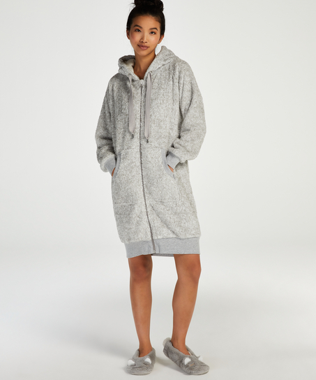 Fleece Bathrobe, Gray