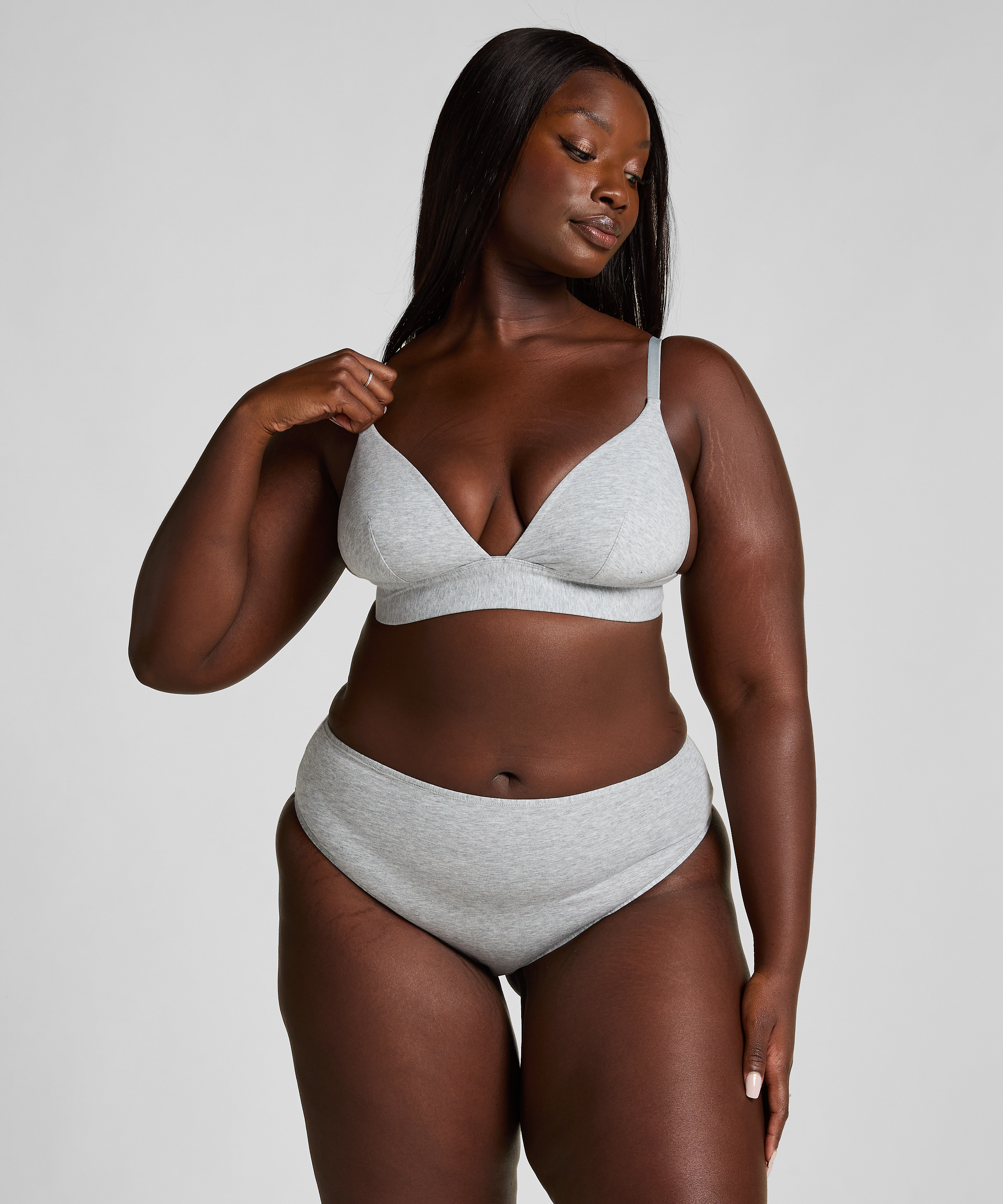 Cotton High Leg Brazilian, Gray, main