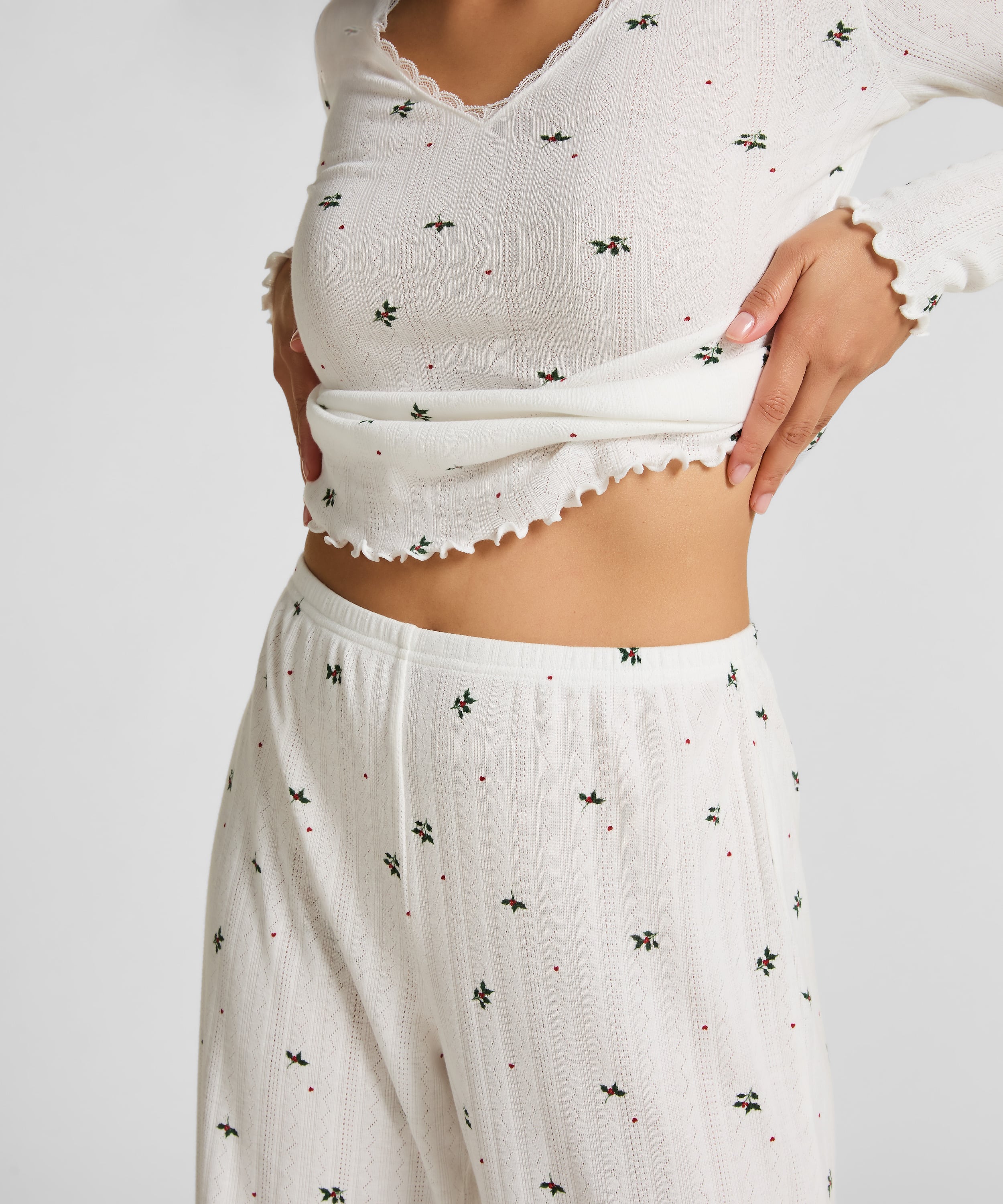Pointelle Pyjama Top, White, main