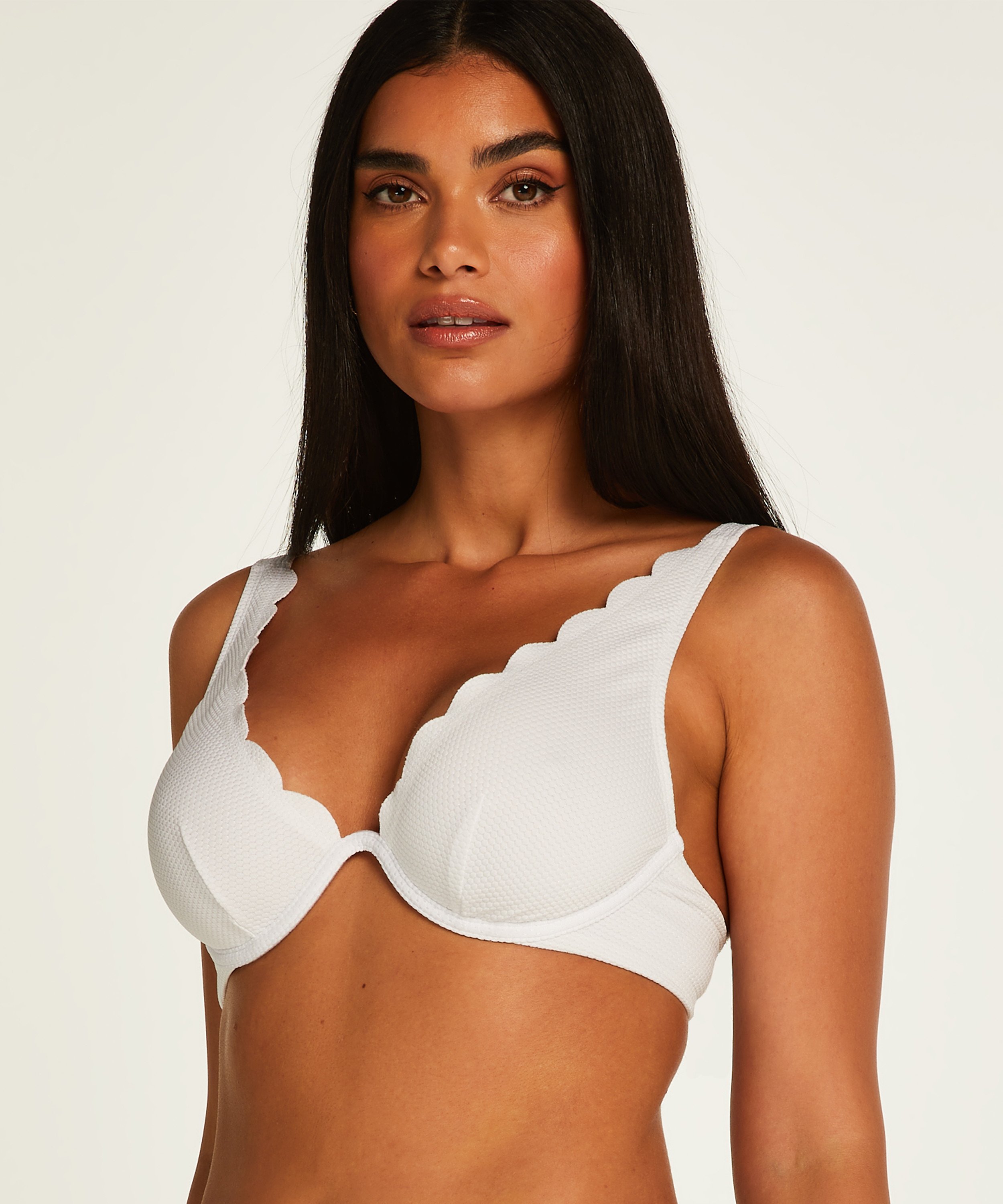 Scallop Non-Padded Underwired Bikini Top, White, main