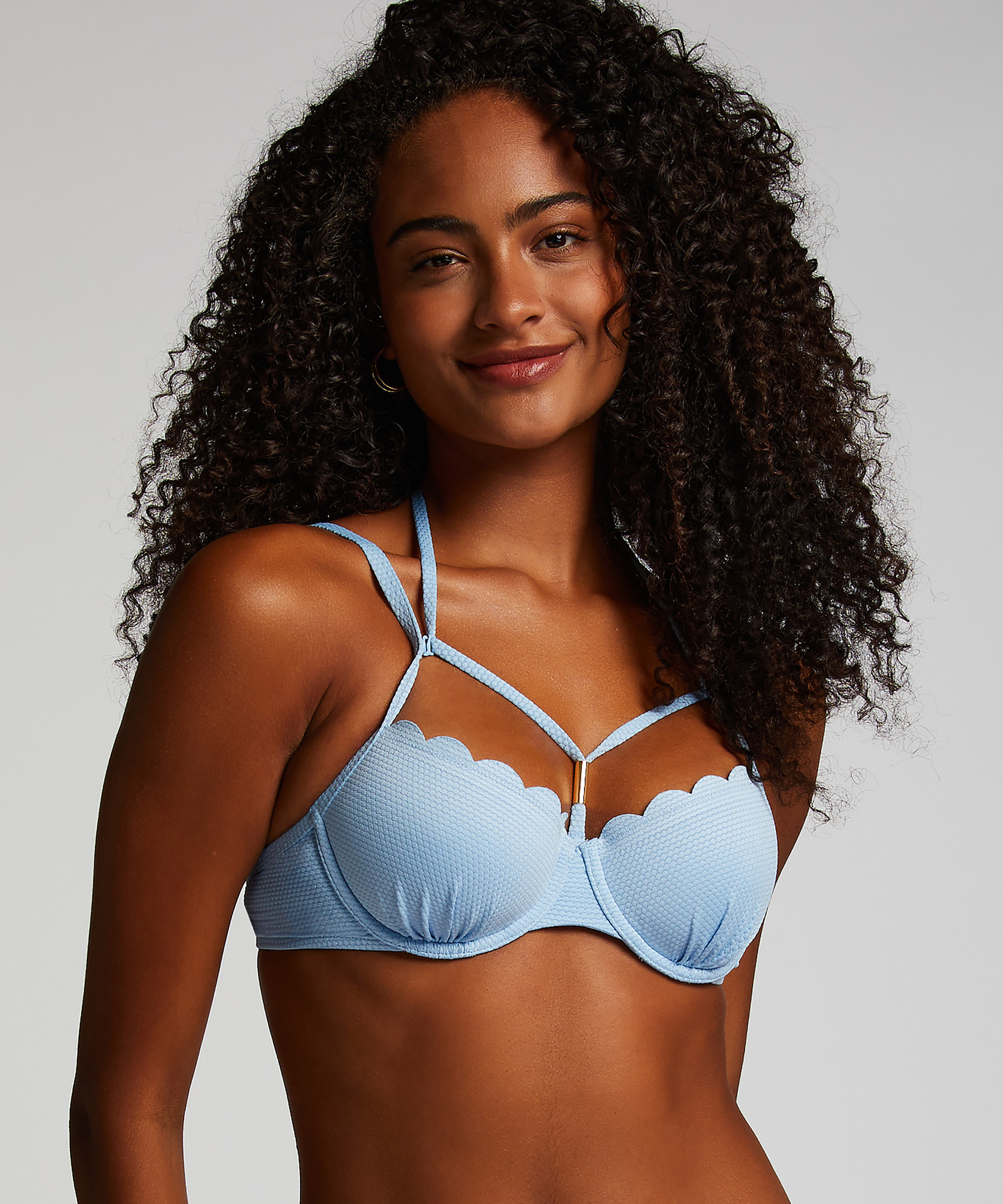 Scallop Padded Underwired Bikini Top, Blue, main