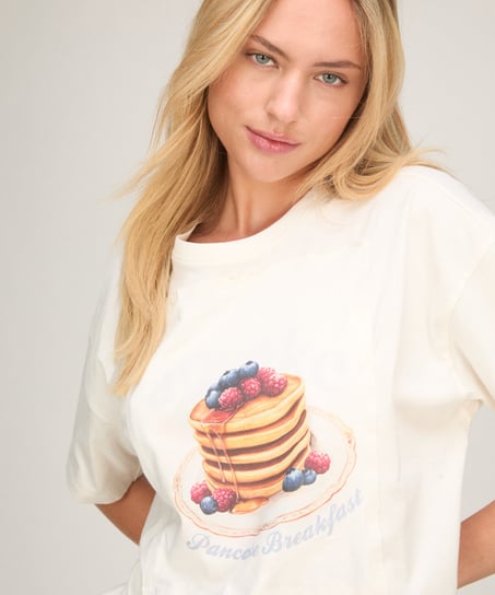 Pyjama Set with Short and T-shirt, White