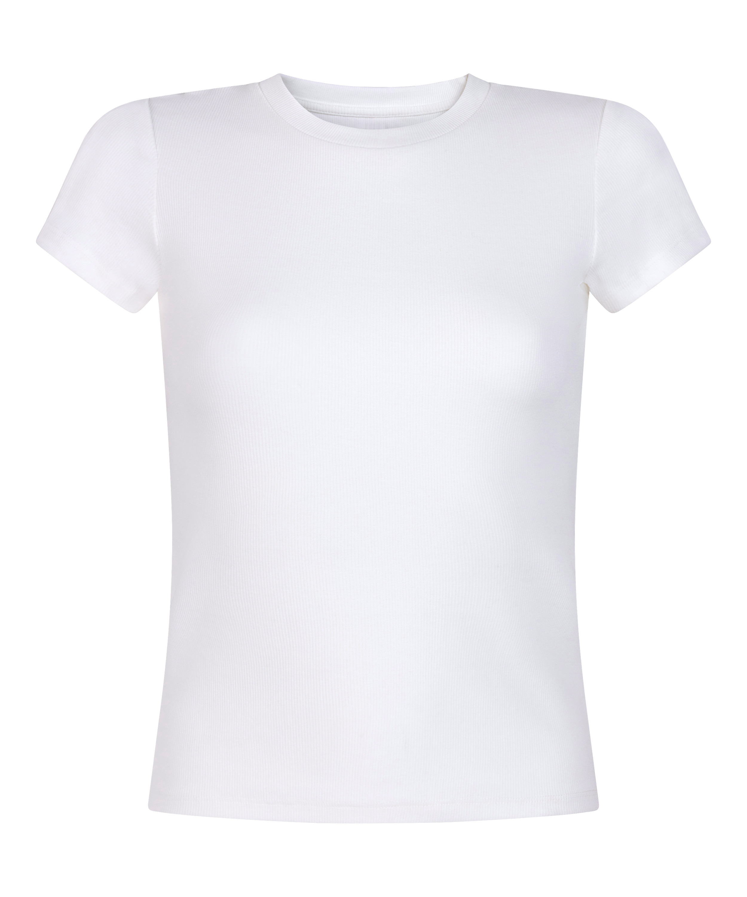 Ribbed Crew Neck Short-Sleeved Pyjama Top, White, main