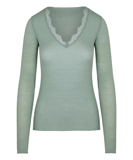 super soft Lace V-Neck shirt with Cashmere, Green