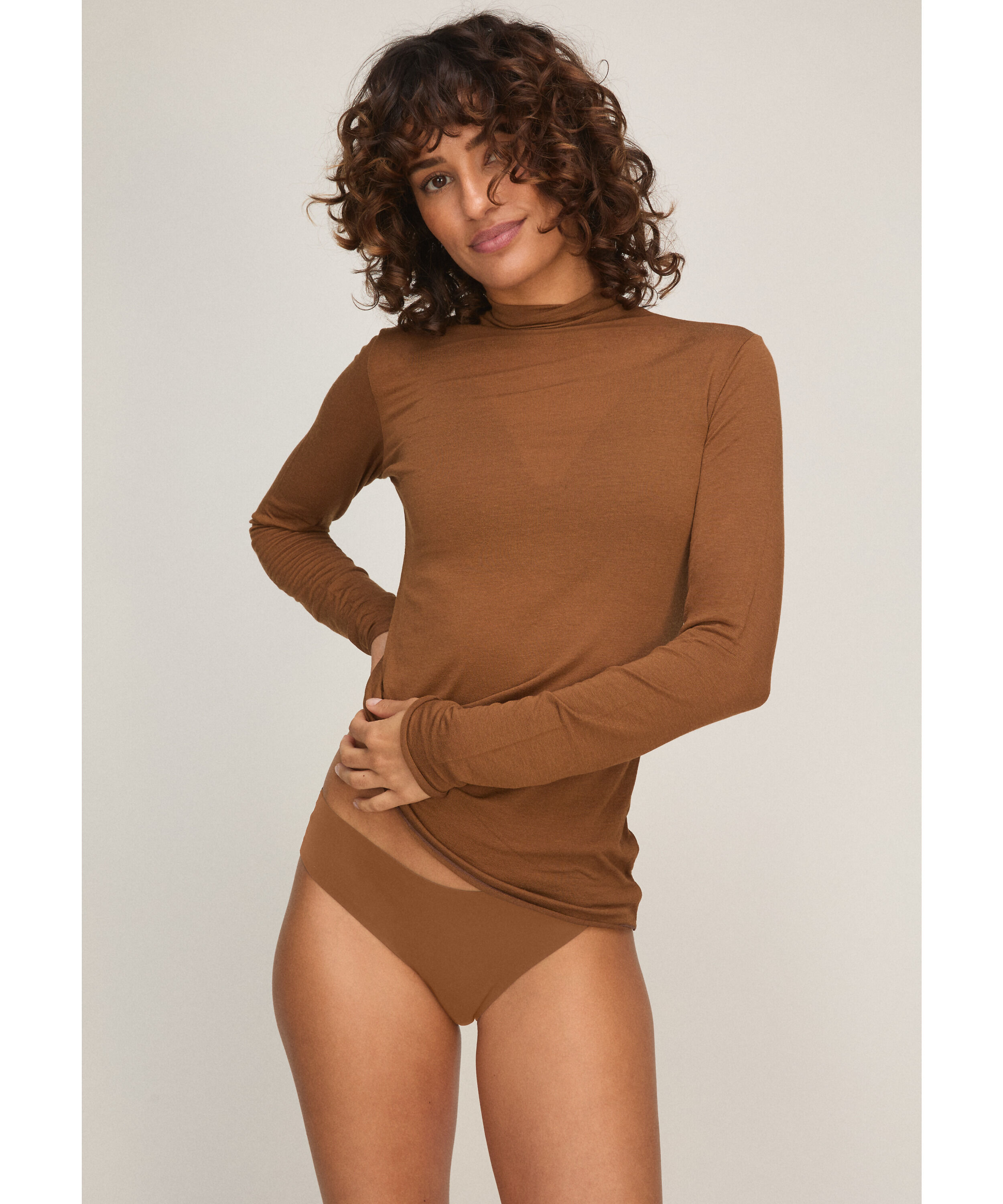 super soft Turtleneck shirt with Cashmere, Brown