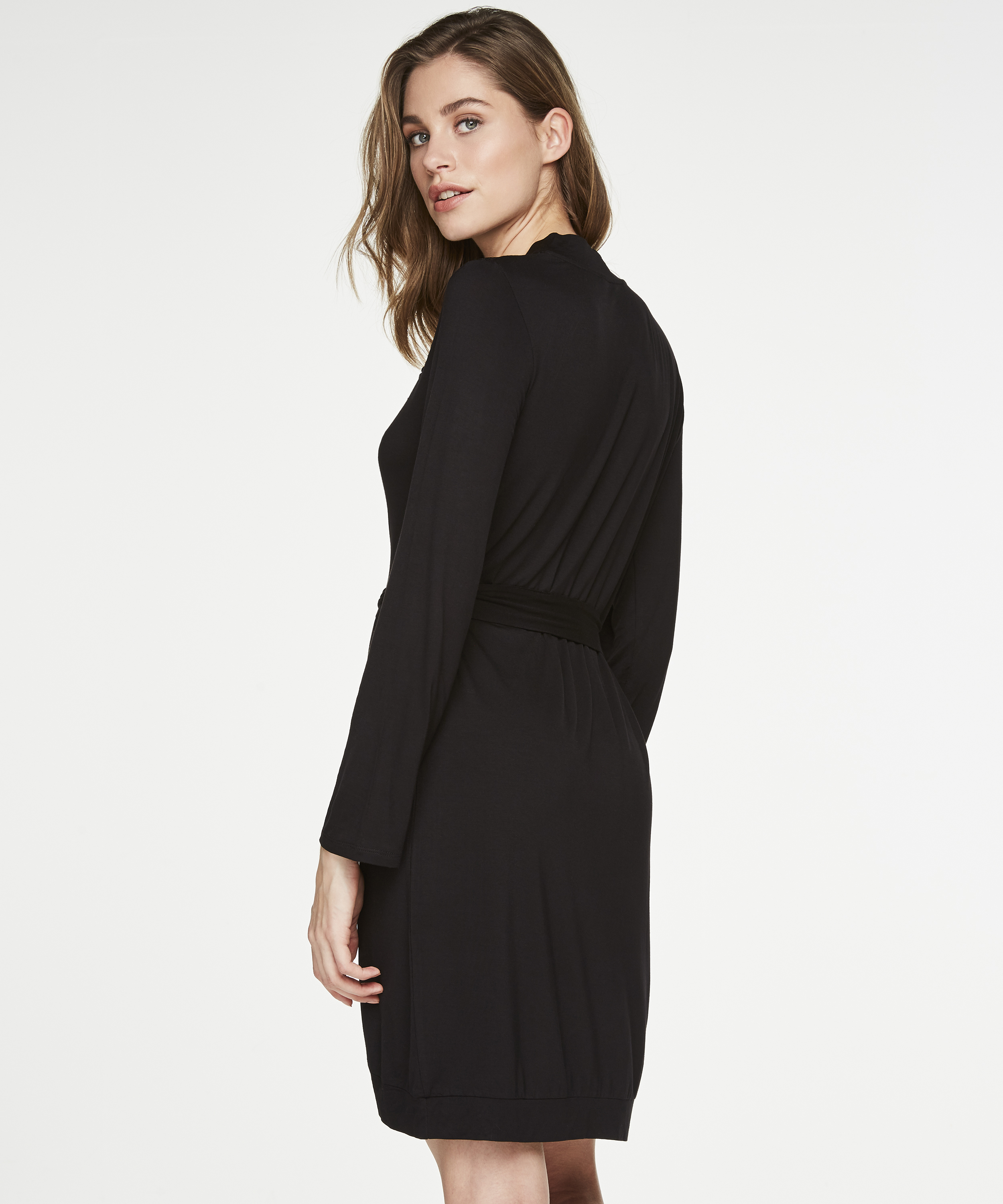 Modal Lace Bathrobe, Black, main