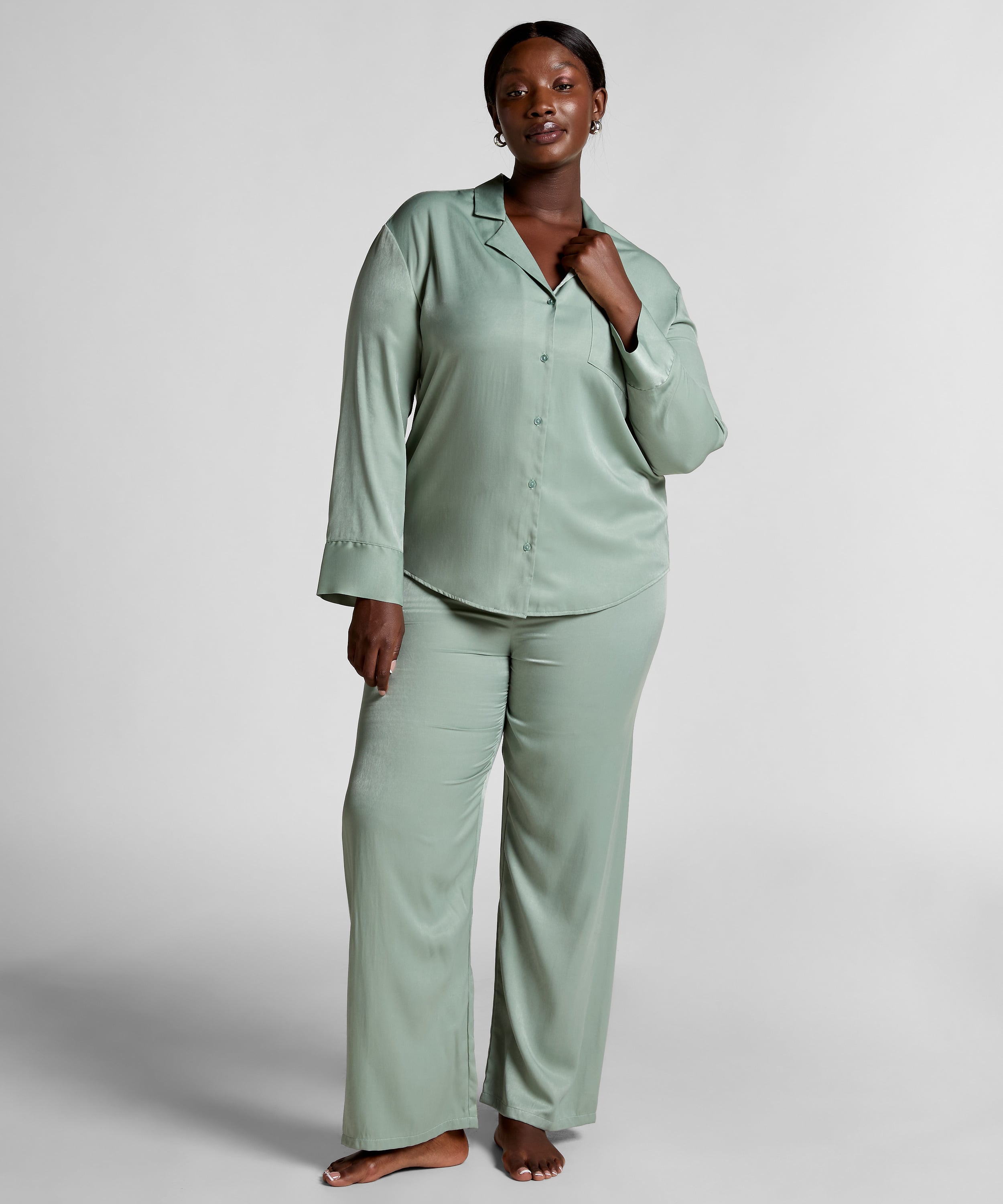 Satin Trousers, Green, main
