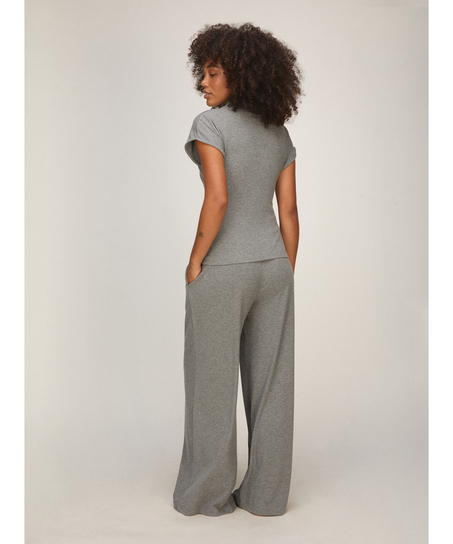 Top Short Sleeves Rib Mockneck, Gray