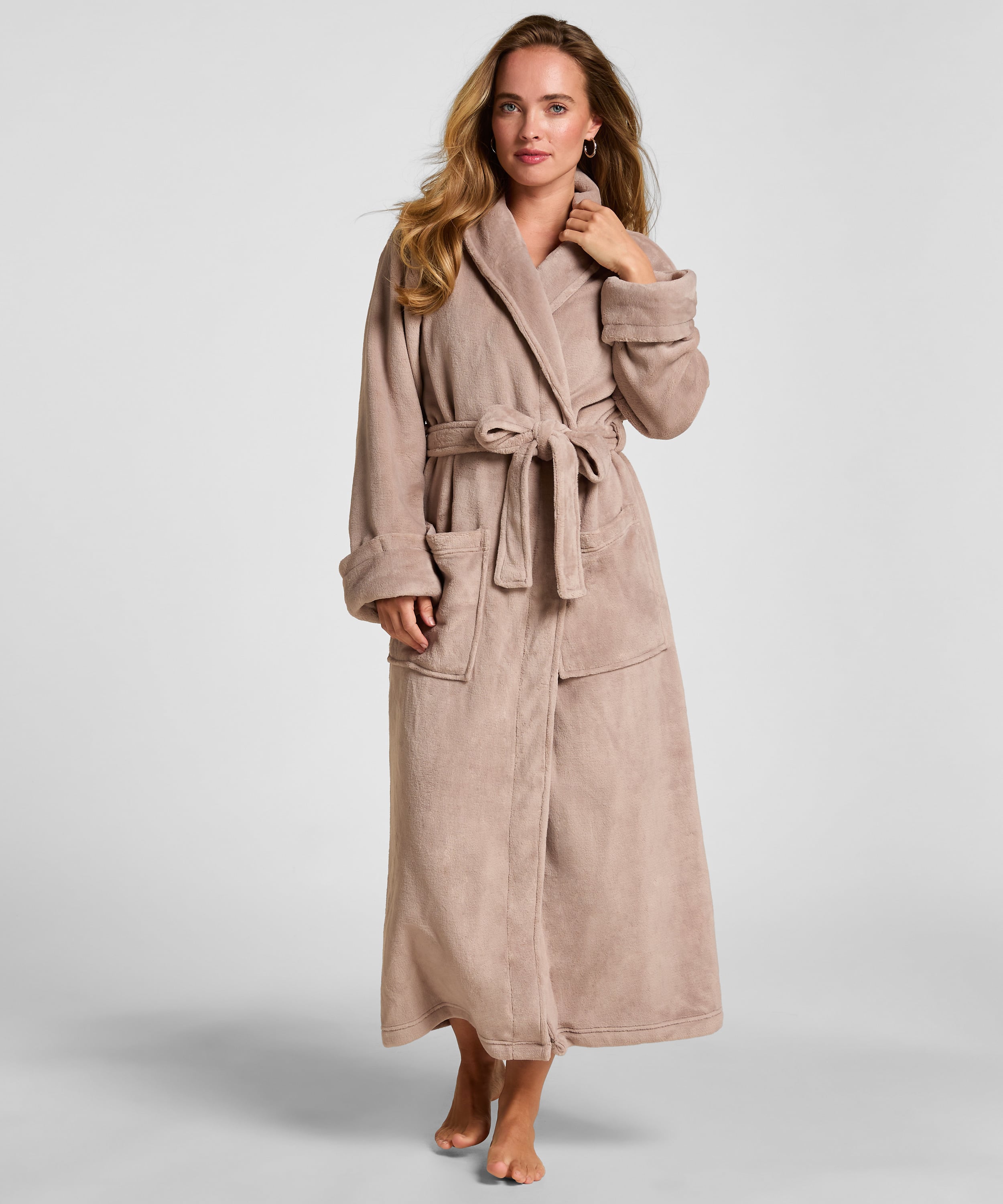 Soft Fleece Bathrobe, Beige, main
