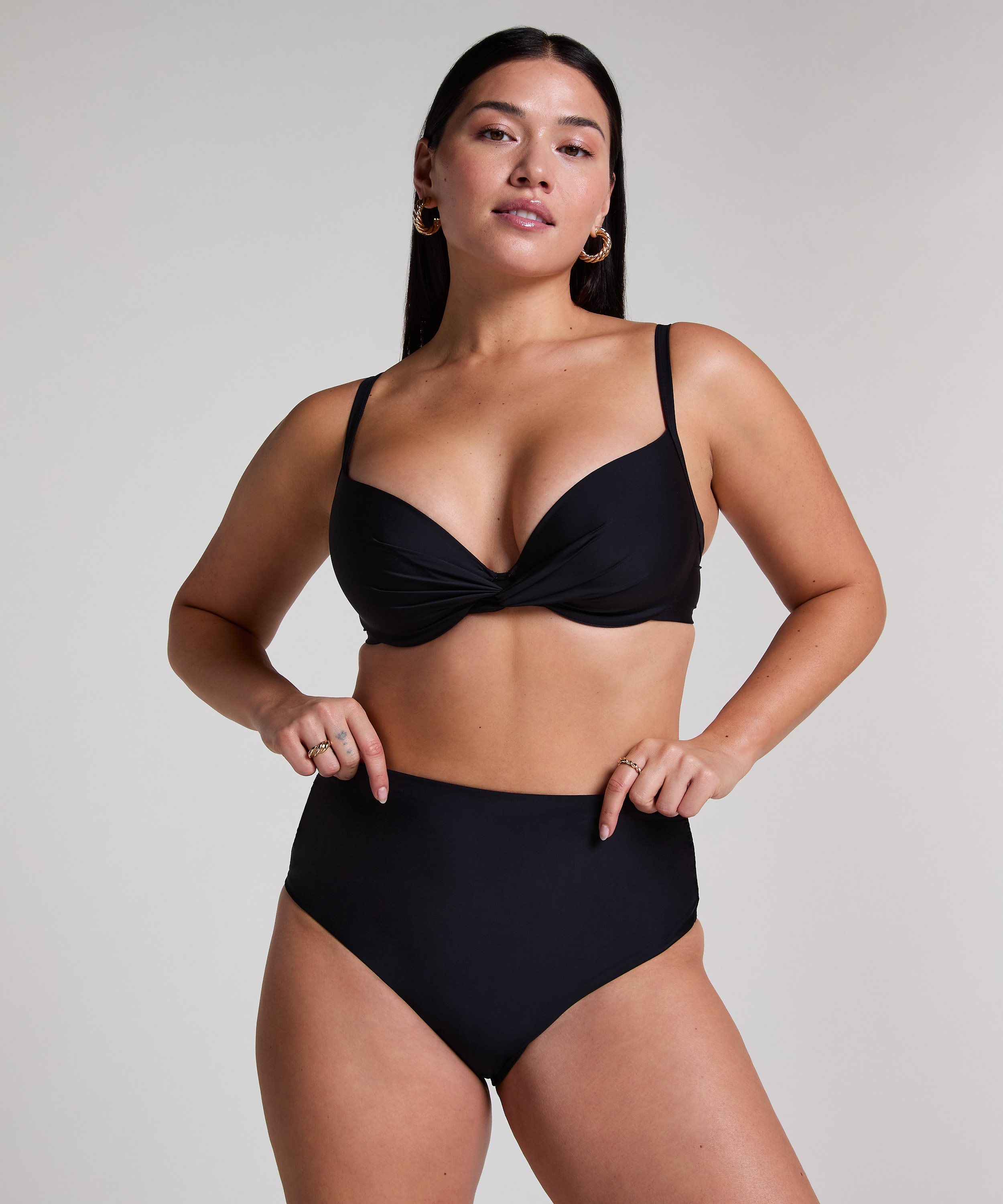 Luna High-Waisted Shaping Cheeky Bikini Bottoms, Black, main
