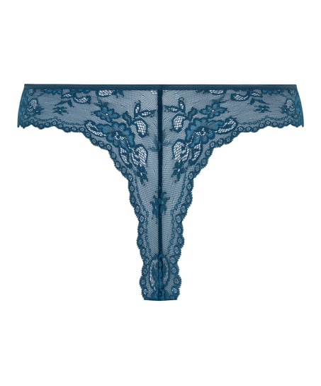 Lace Back Invisible Thong, Blue