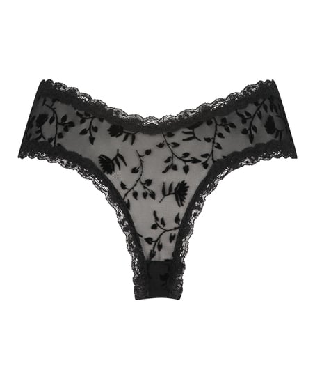 V-shaped Brazilian knickers mesh, Black