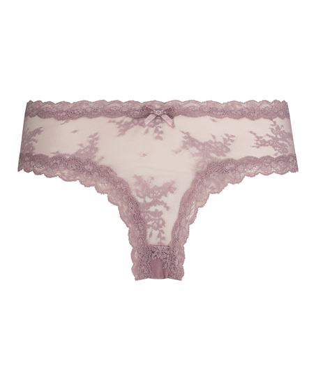 Floral Mesh V-shaped Brazilian Knickers, Purple