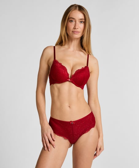 Marine Padded Push-Up Underwired Bra, Red
