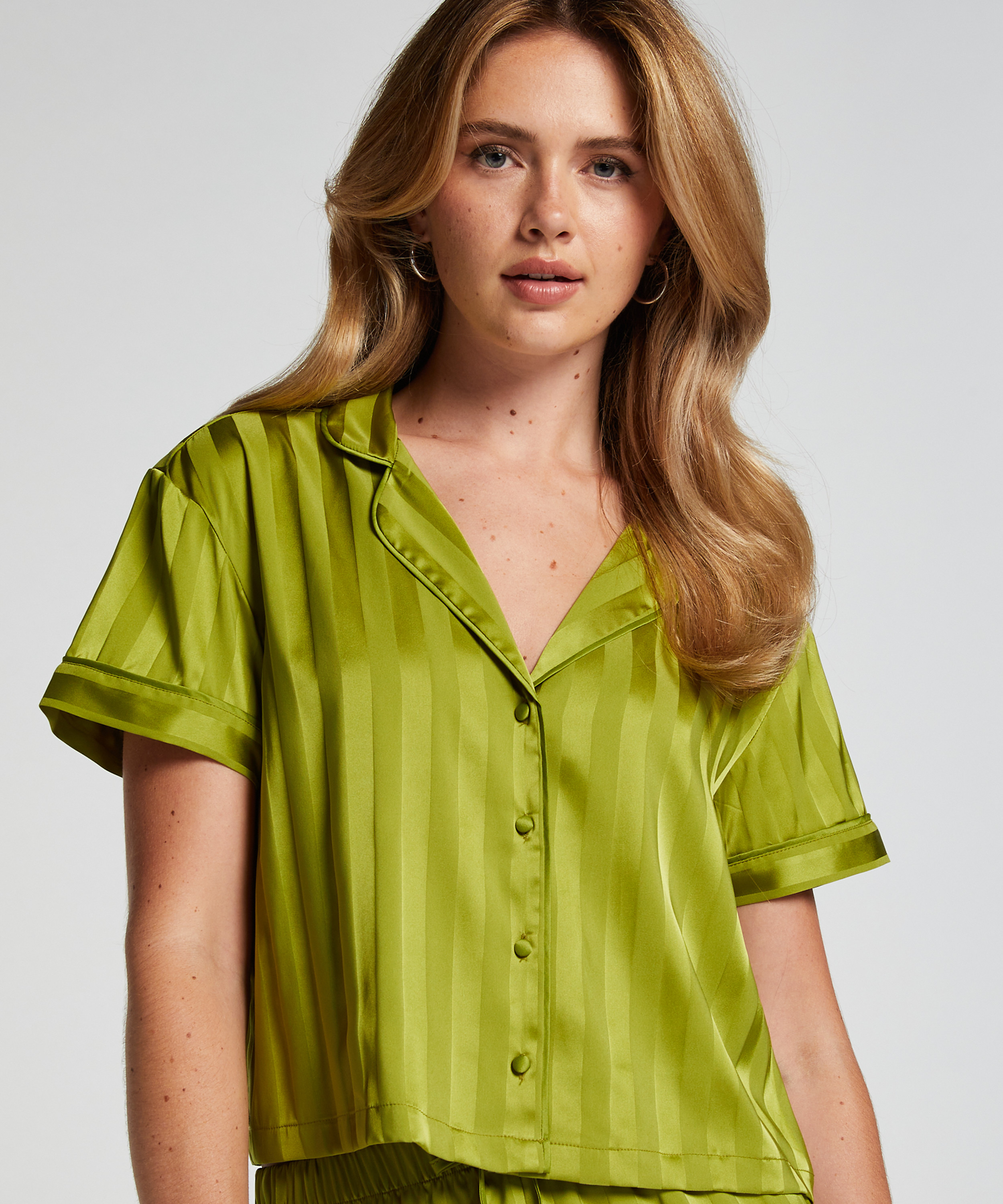 Satin Short-Sleeved Jacket, Green, main
