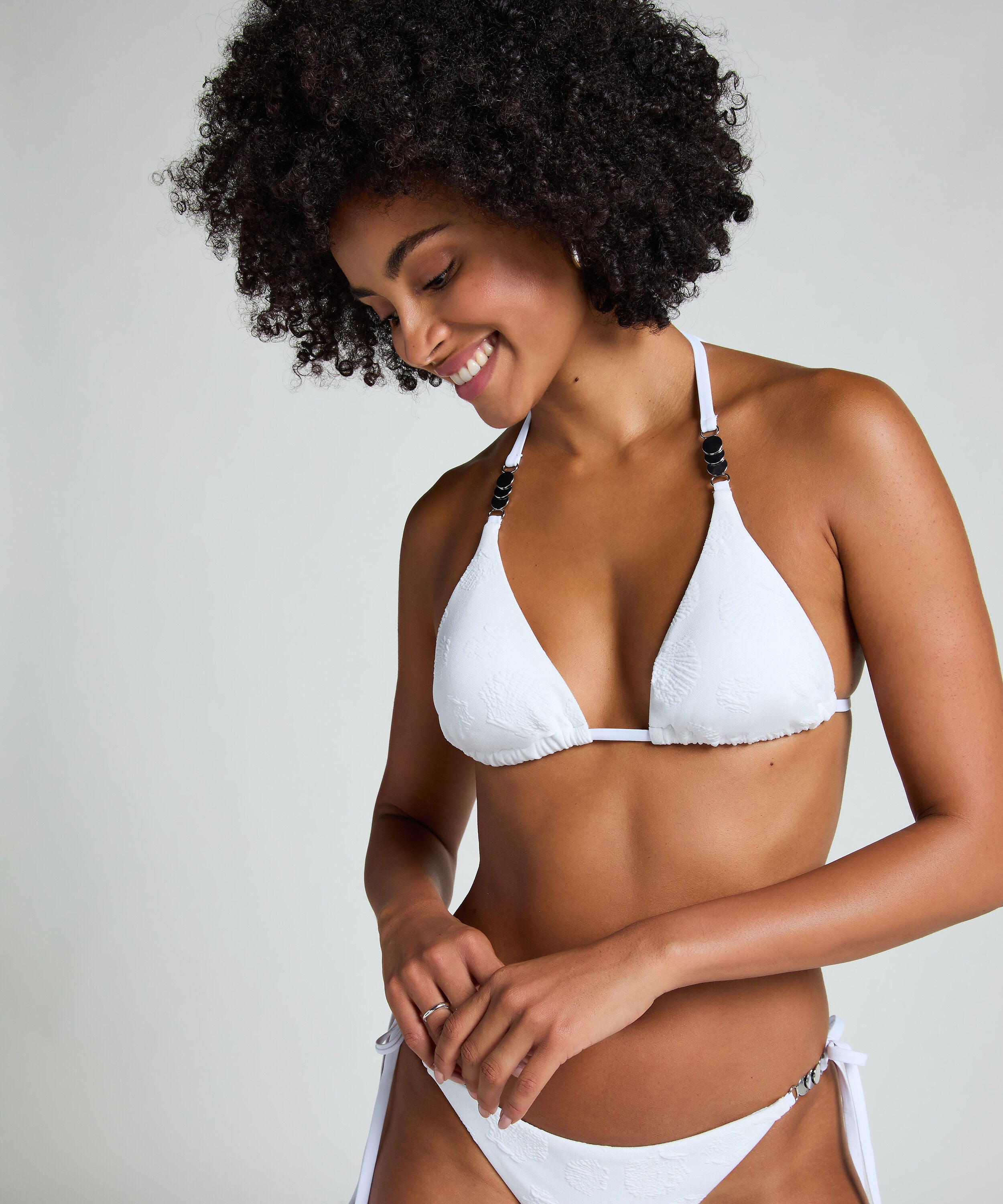 Seashell Triangle Bikini Top, White