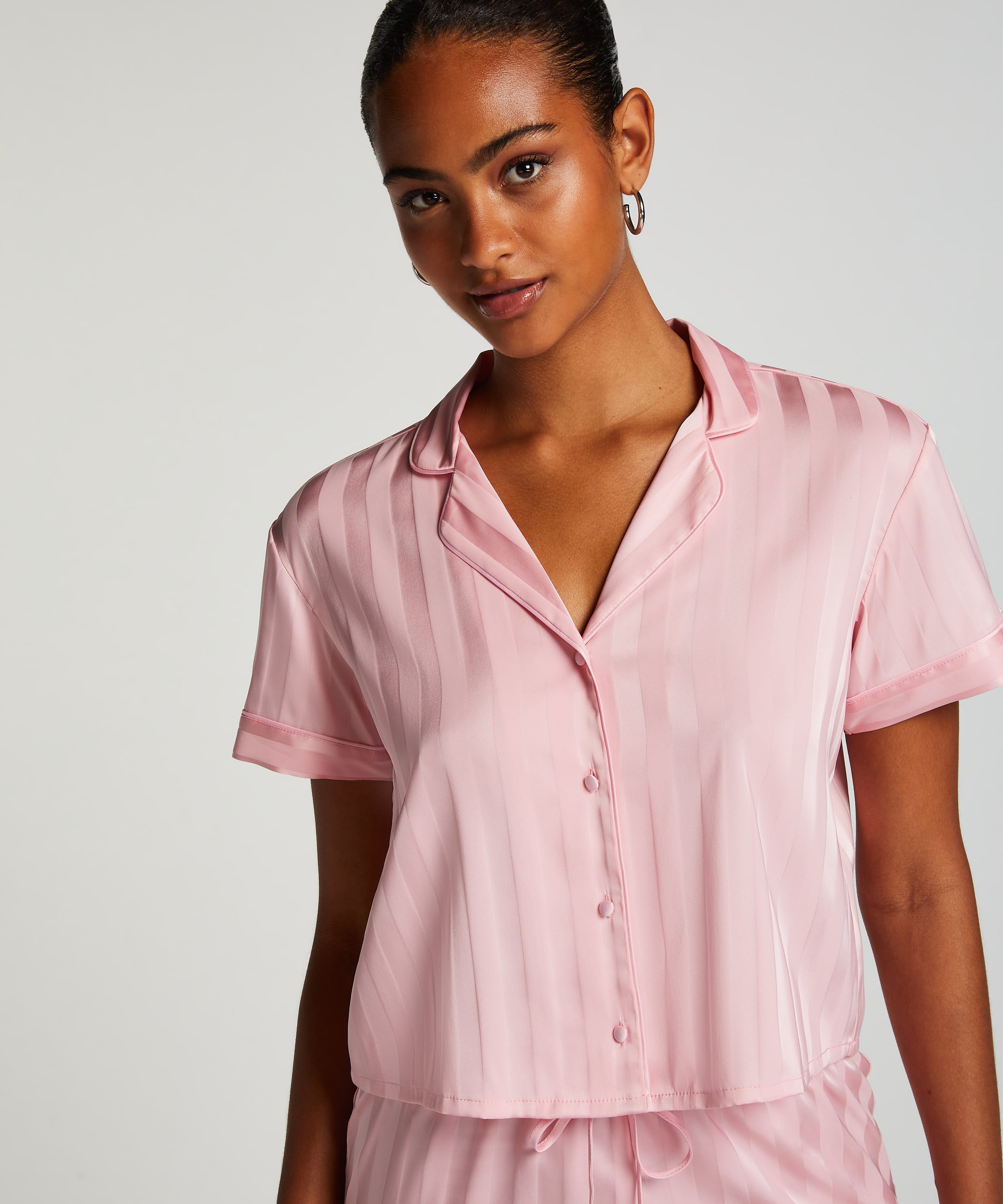 Satin Short-Sleeved Jacket, Pink, main