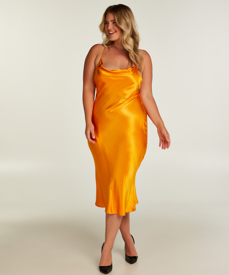 Satin Midi Dress, Orange