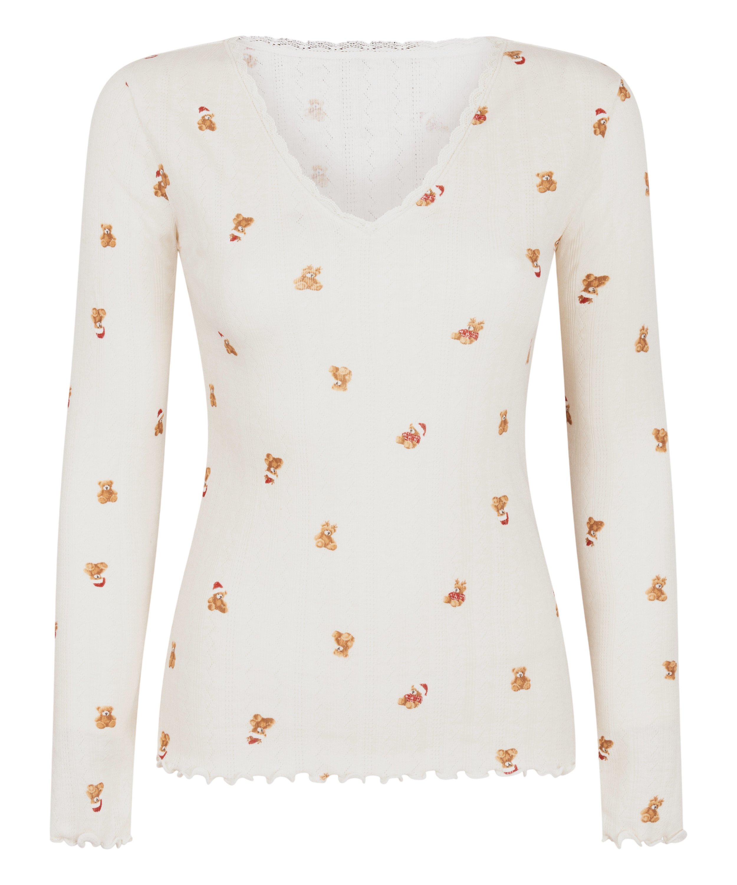 Pointelle Pyjama Top, White, main