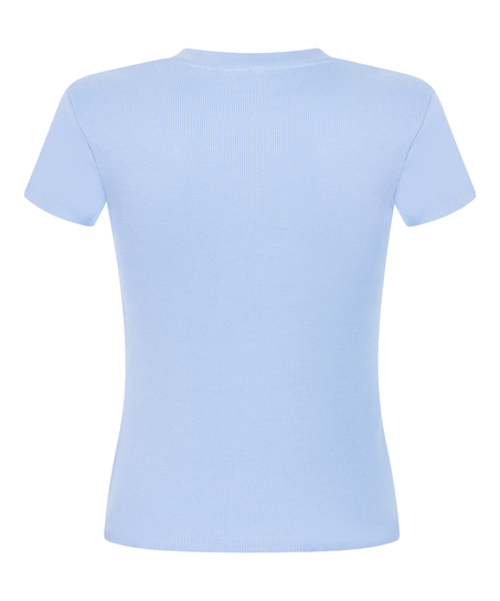 Ribbed Crew Neck Short-Sleeved Pyjama Top, Blue