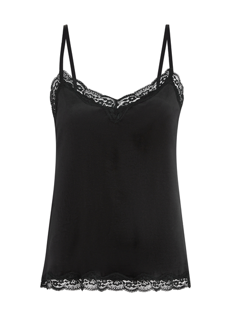 Velours Lace Cami Top, Black