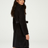 Short Fleece Ribbed Bathrobe, Black