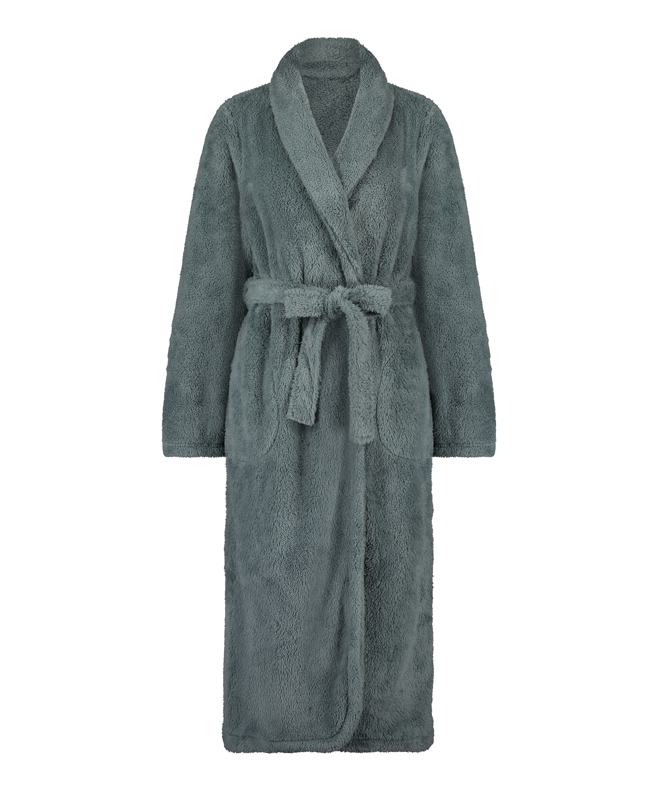 Long Fleece Bathrobe, Green, main