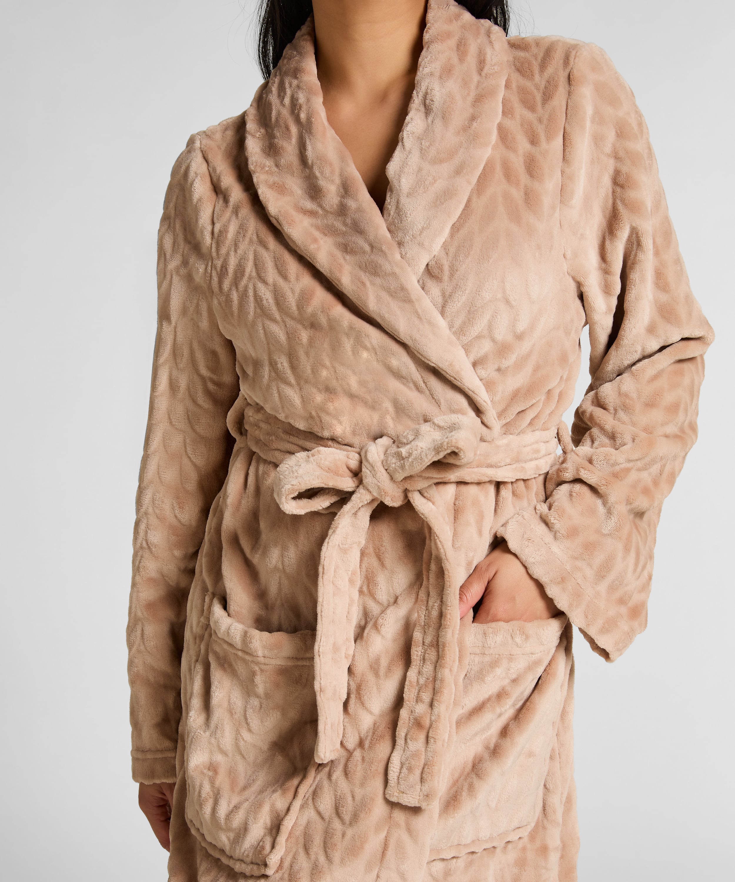Robe Short Fleece, Beige, main
