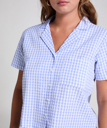 Seersucker Short-Sleeved Jacket, Blue