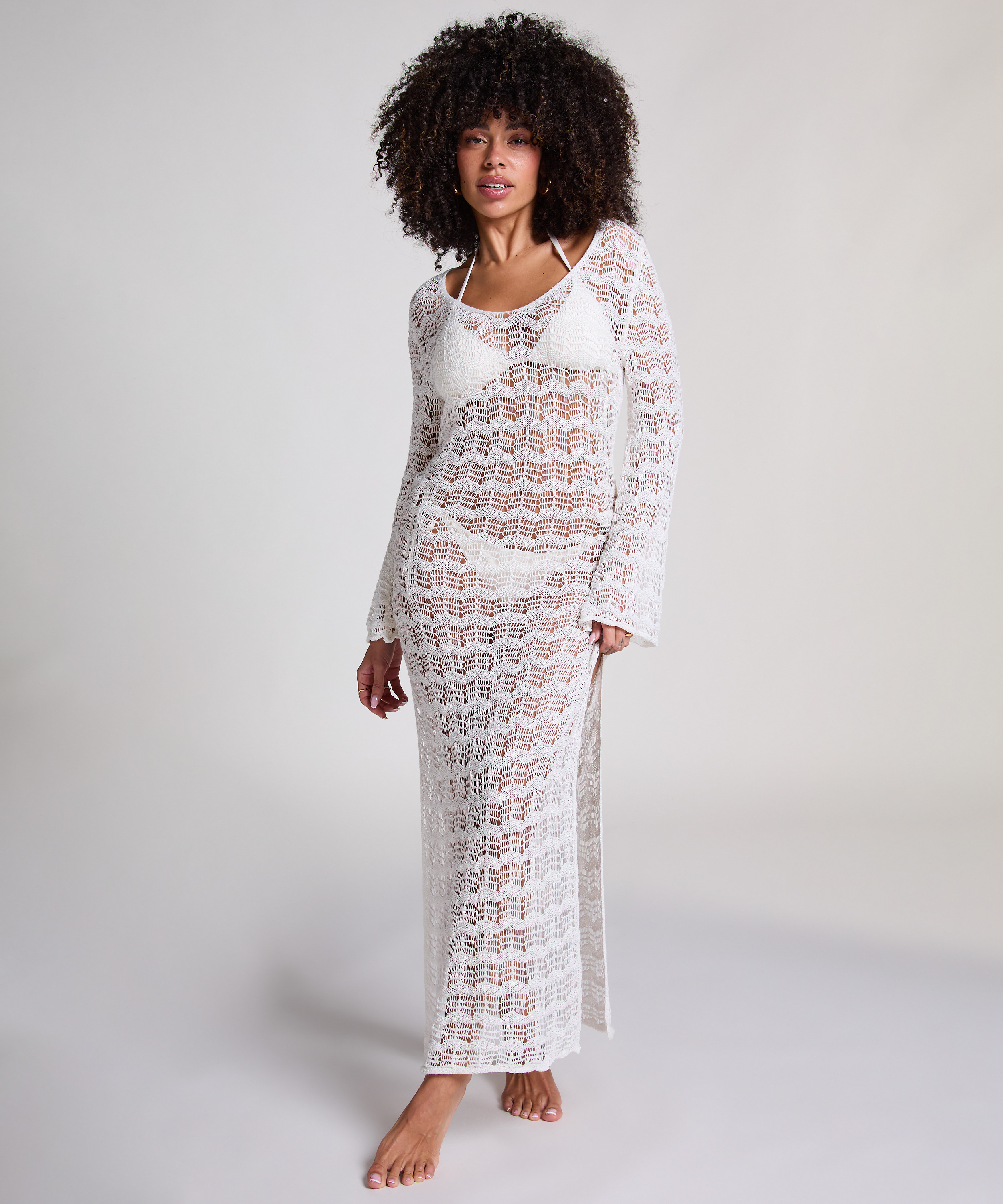 Crochet Maxi Dress, White, main