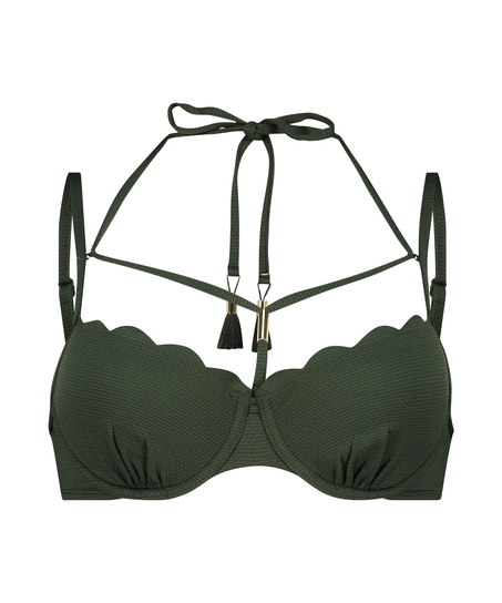 Scallop Glam Padded Underwired Bikini Top, Green