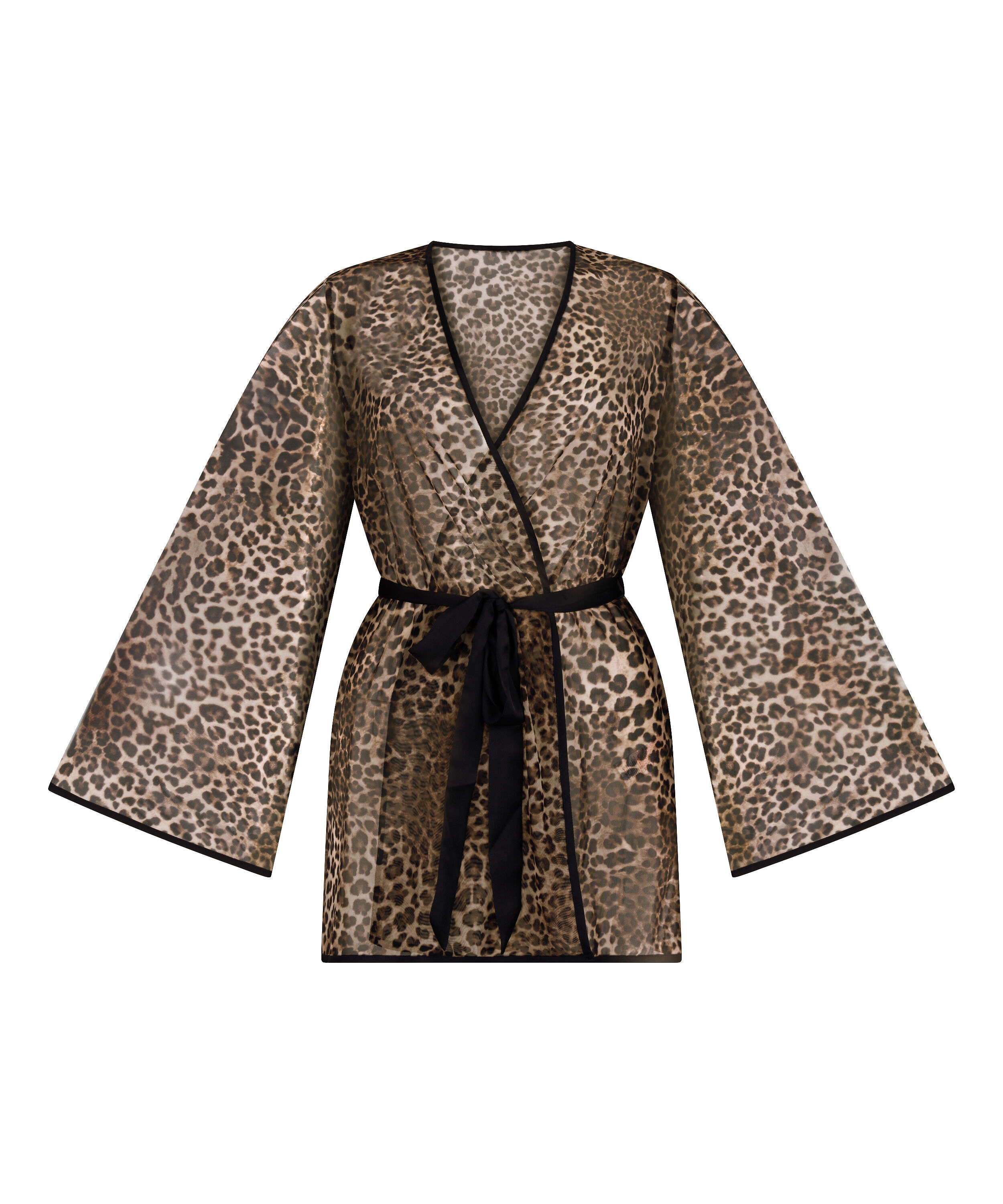 Leopard Mesh Kimono, Black