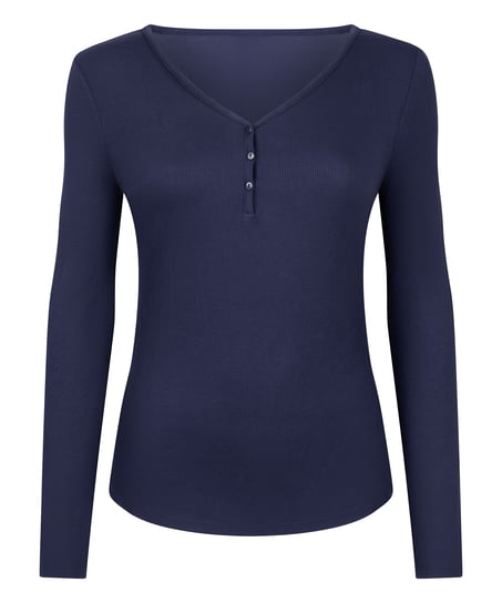Longsleeved Pyjama Top Henley, Blue