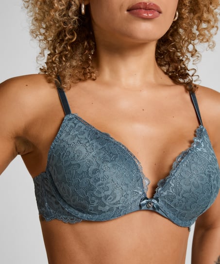 Marine Padded Push-Up Underwired Bra, Blue
