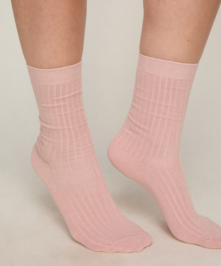 Cashmere Blend Ribbed Socks, Pink