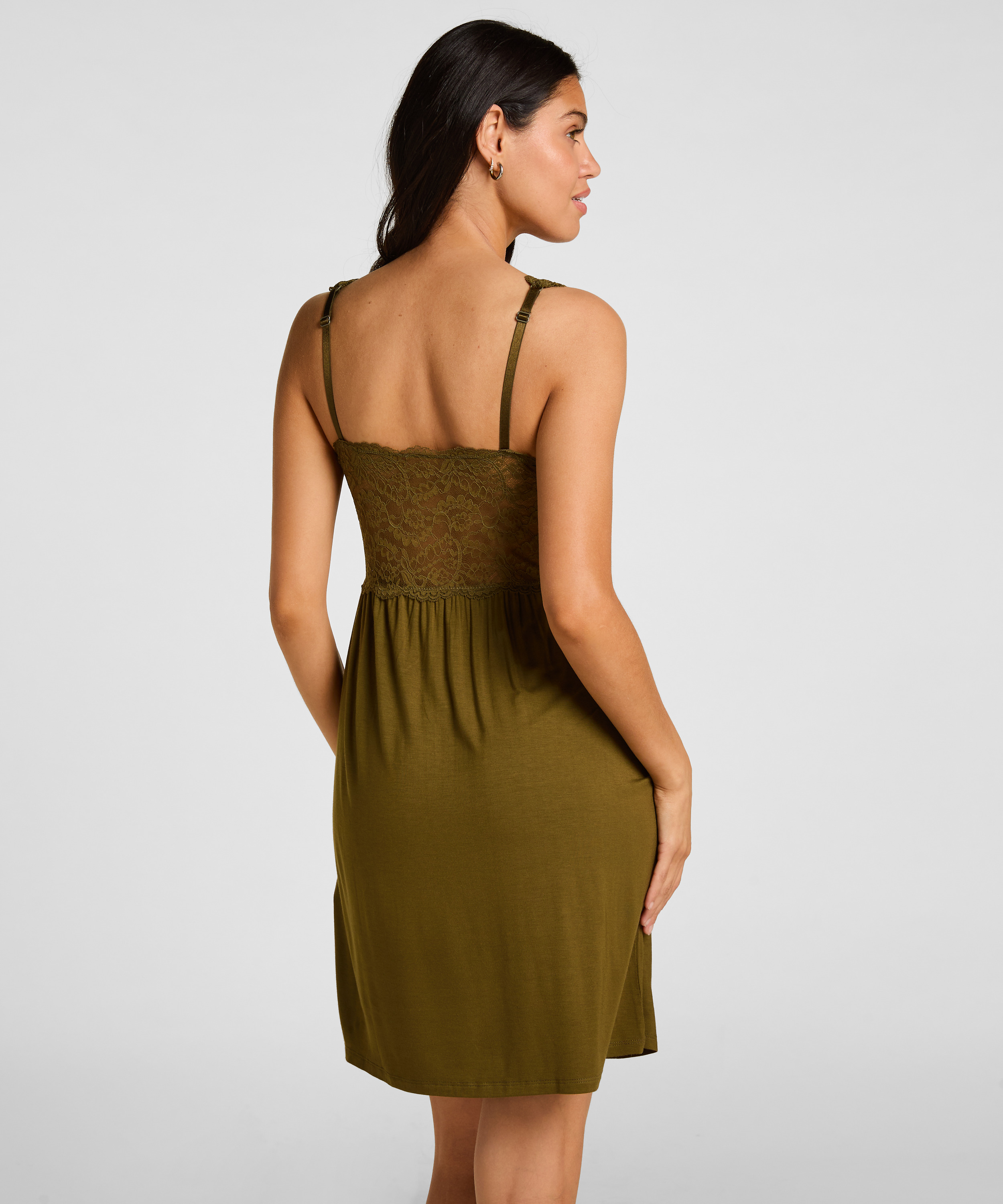 Nora Lace Slip Dress, Green, main