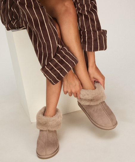 Slipper Boot Faux Suede, Gray