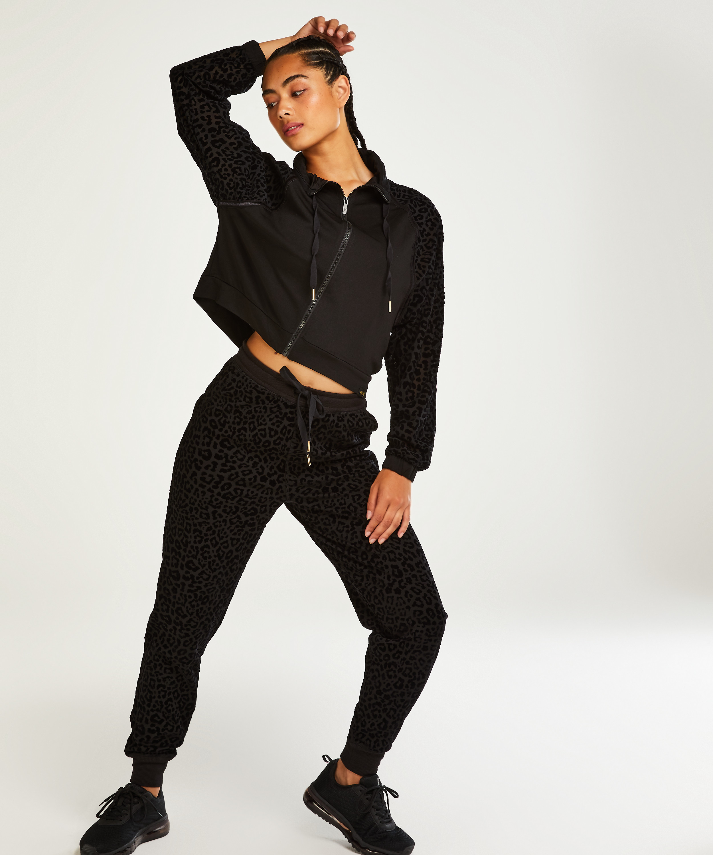 HKMX Leopard Jogging Bottoms, Black, main