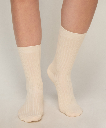 Cashmere Blend Ribbed Socks, White