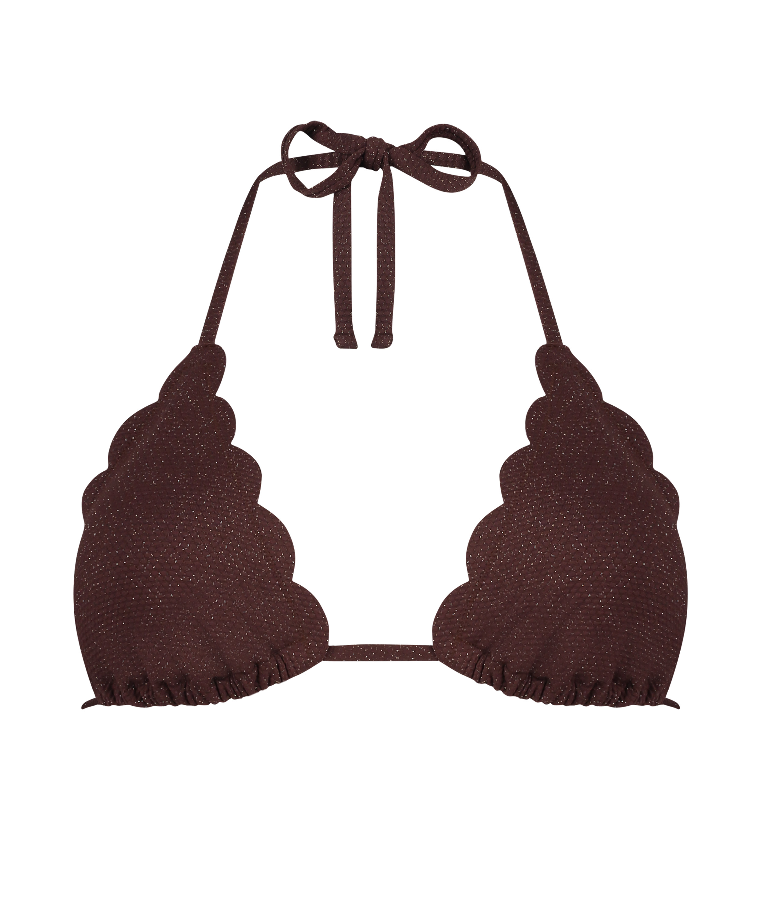 Scallop Lurex Triangle Bikini Top, Brown, main