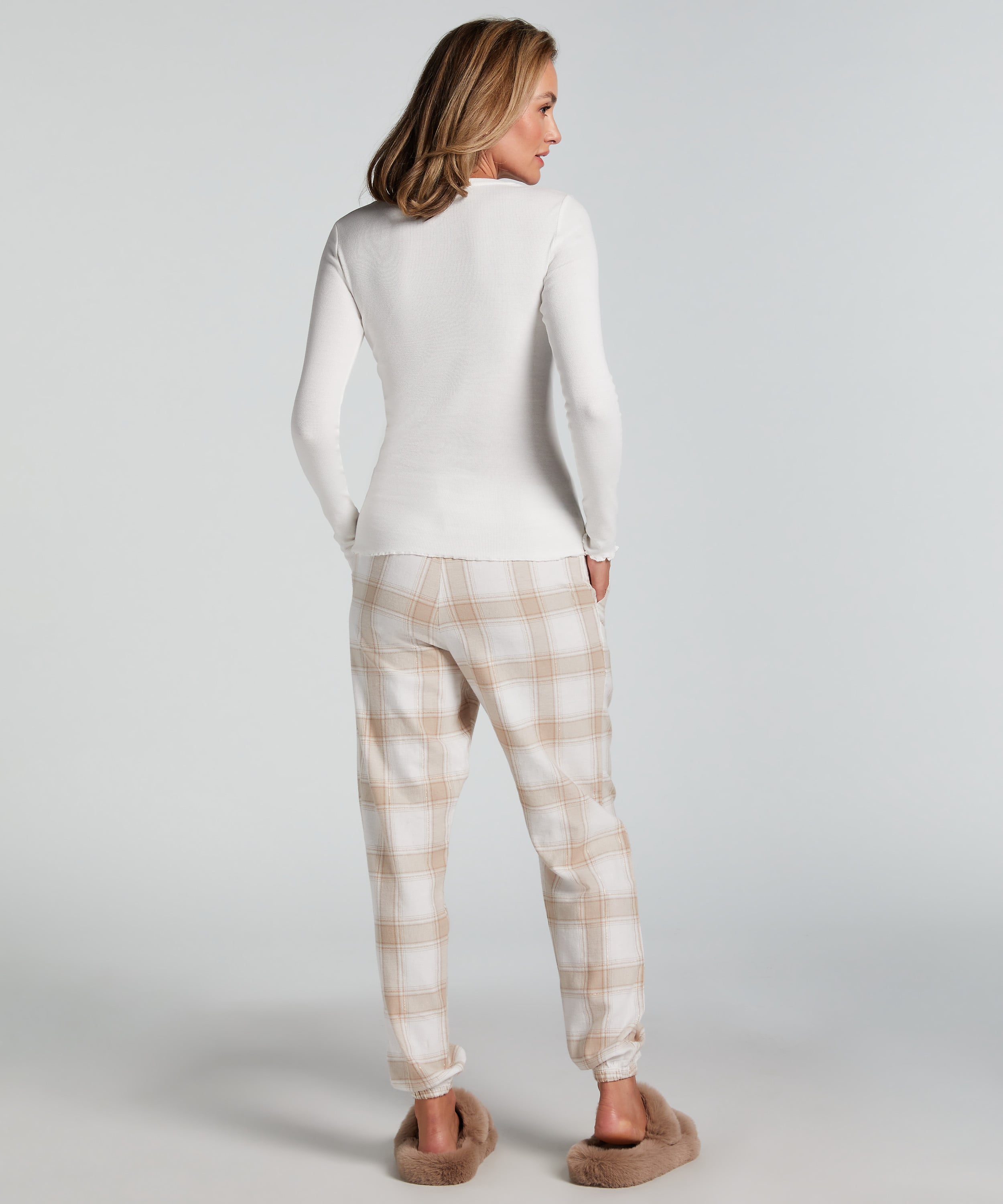 Flannel Pyjama Pants, Beige, main
