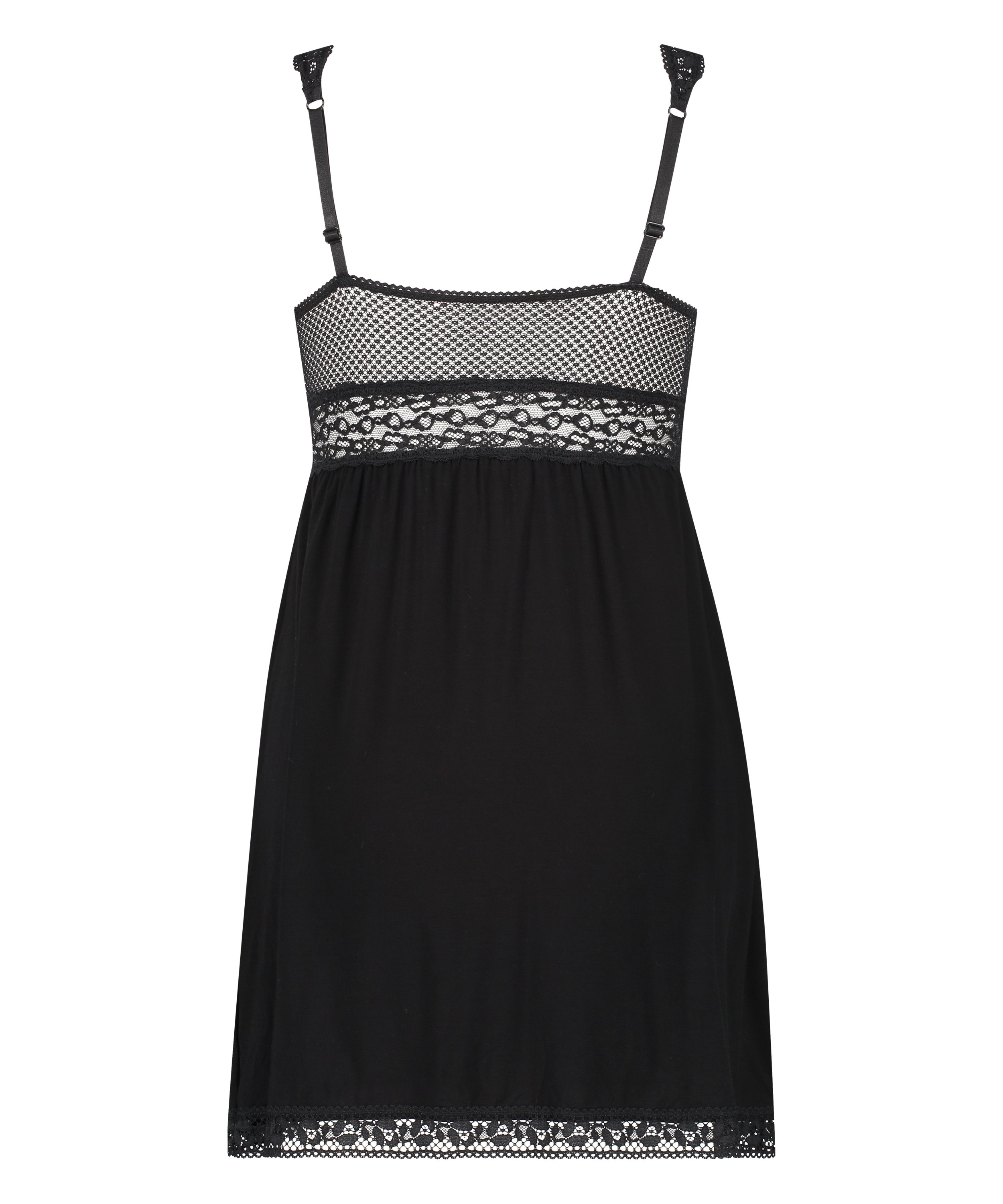 Grafic jersey lace slip dress, Black, main